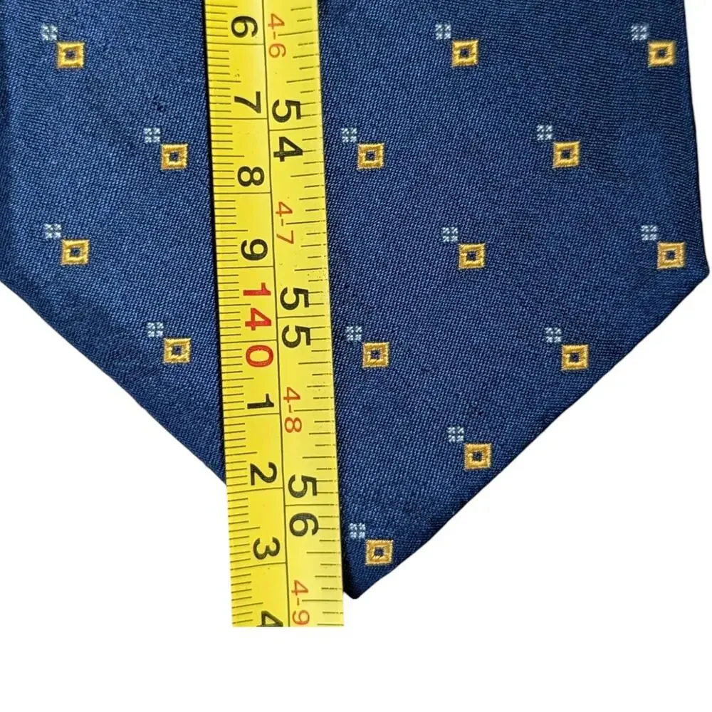 Lauren Ralph Lauren Tie Mens Classic Blue Yellow Foulard Silk Embroidered‎ 56.5
